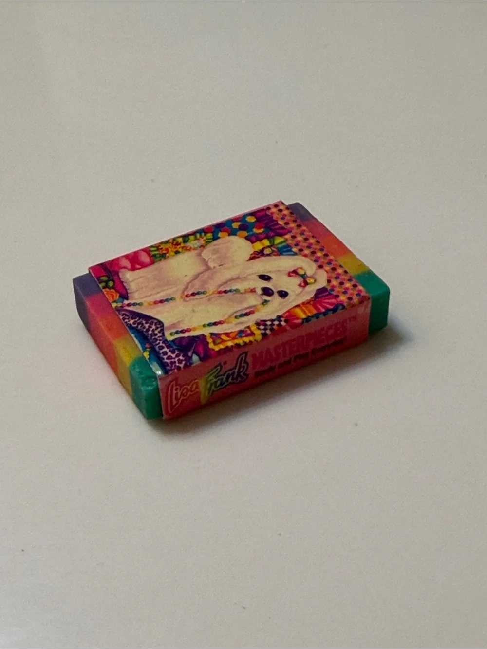 Vintage Lisa Frank Masterpieces Eraser White Puppy Dog Rainbow Neon